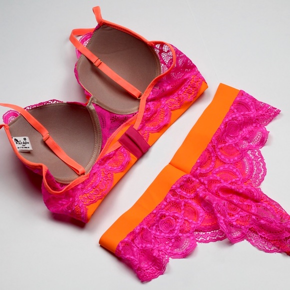 Neon lace push-up bra & thong panty - 2 piece set - Picture 9 of 15